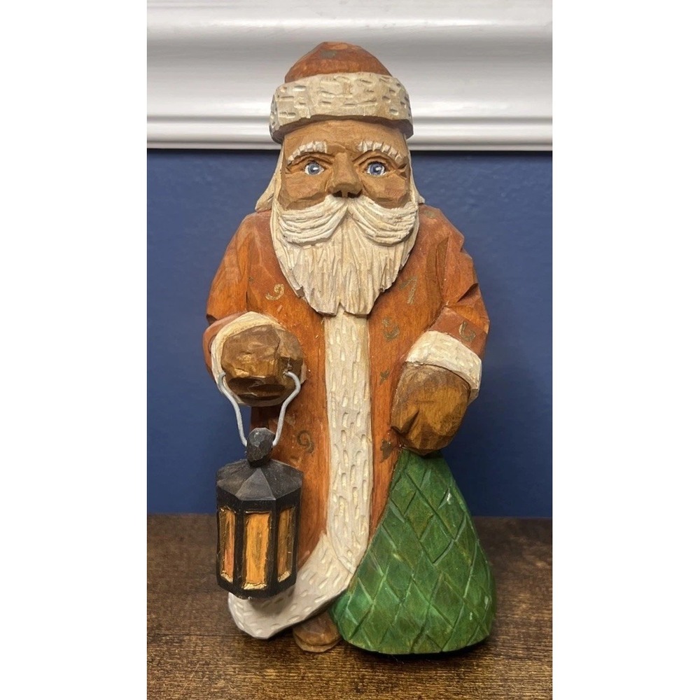 Vintage Hand Carved Wood Santa Clause Caricature Folk Art 7.5" Saint Nicholas